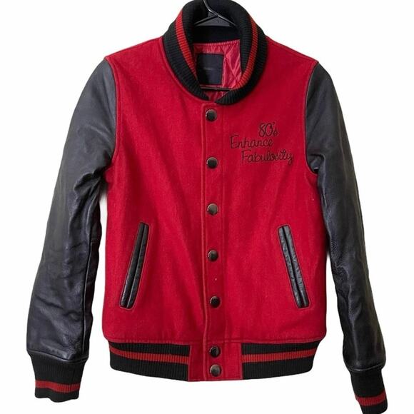 Moussy Jackets & Blazers - Moussy Bomber Jacket Women’s Red Embroidered Letterman Varsity Size 2